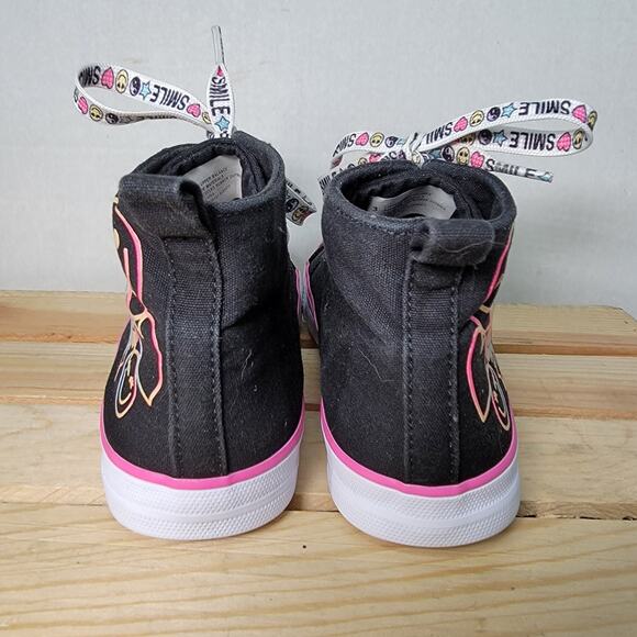 Children's Place Girls Black Hi-Tops Canvas Shoes "Smile" - Size 3 - Picture 4 of 6